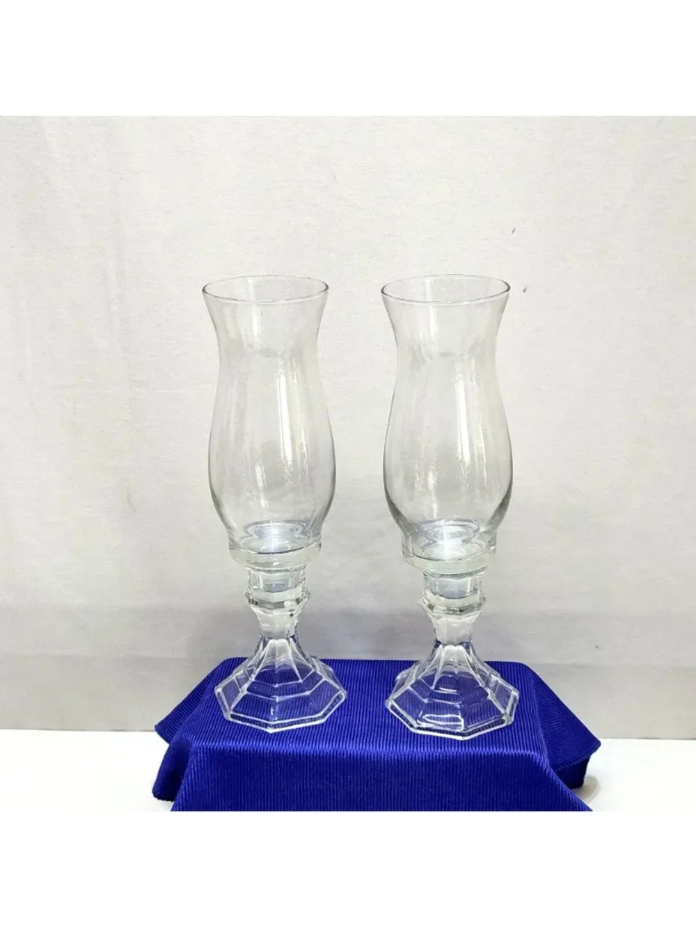DIY (2) Glass Candle Holder Hurricane Vases Upcycled Home Decor Octagonal Base